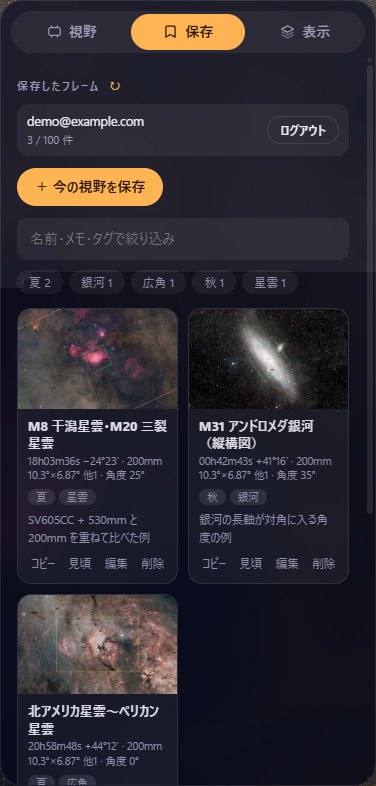 保存したフレームの一覧。サムネイル付きのカードが並び、コピー・見頃・編集・削除のボタンがある